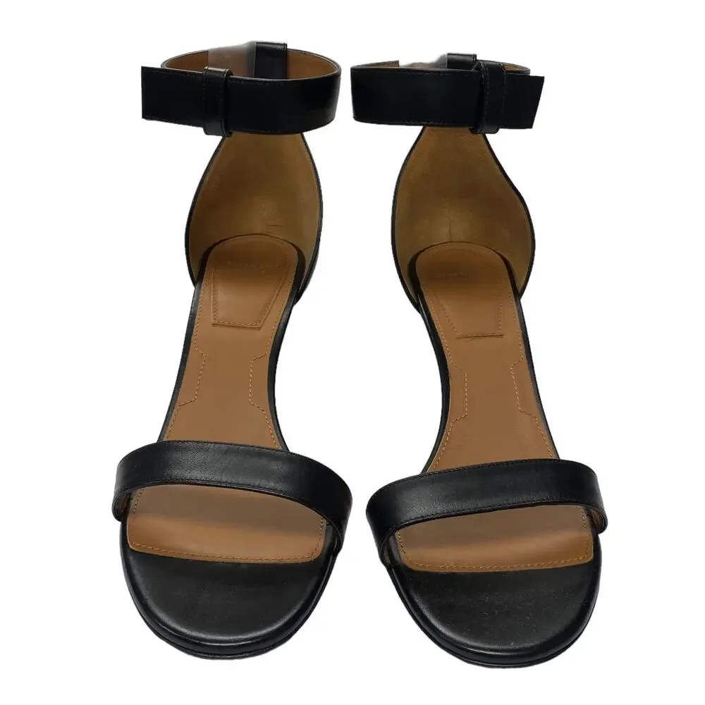 Givenchy Paris Womens Size 39 Black Leather Ankle Strap Heel Sandals
